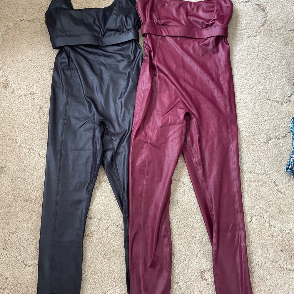 Women’s XXS Fabletics Stylish Black and Burgundy Jumpsuits Bundle